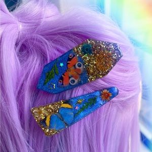Ombre Butterfly Floral Hair Clip Set